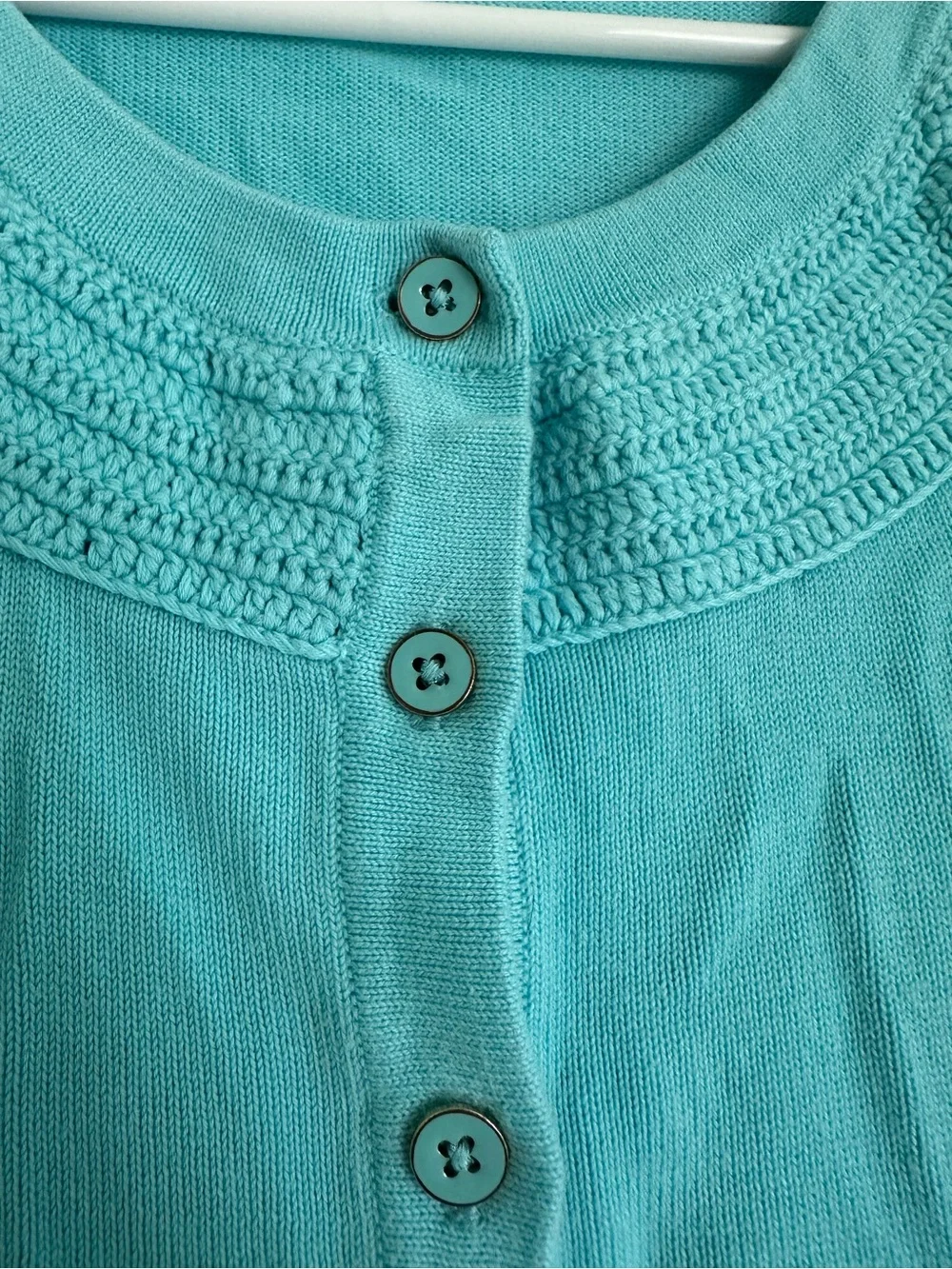 Womens Sweater-TALBOTS-Aqua cotton/rayon cardigan Preppy 3/4 slv-2X - Picture 2 of 5